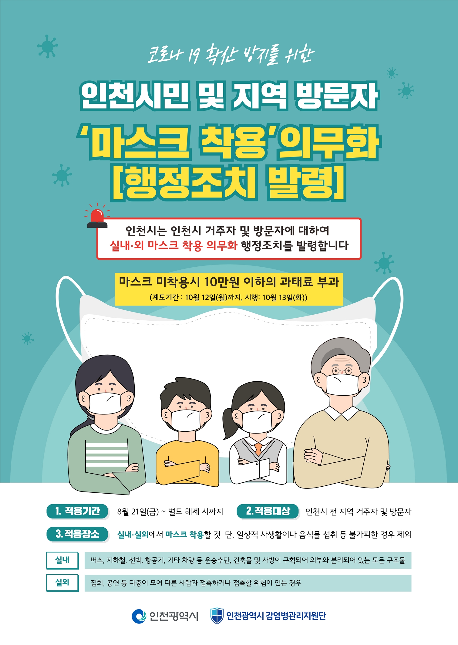 인천시민 및 지역방문자 마스크 착용 의무화 행정조치 및 포스터 안내 이미지 2