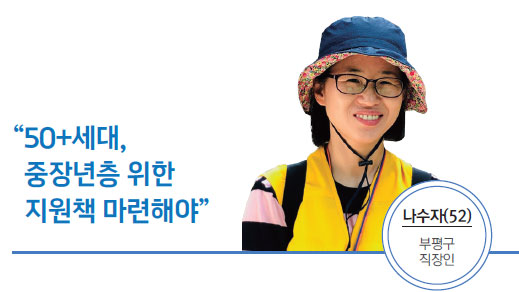 나수자(52) 부평구 직장인 - 50+세대, 중장년층 위한 지원책 마련해야