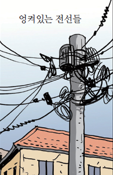 엉켜있는 전선들