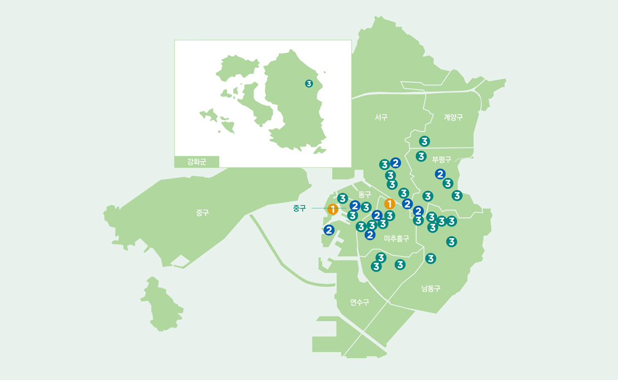 인천시 도시재생 전략계획 [인천 지도 : 강화군, 서구, 계양구, 부평구, 동구, 미추홀구, 남동구, 연수구, 중구]