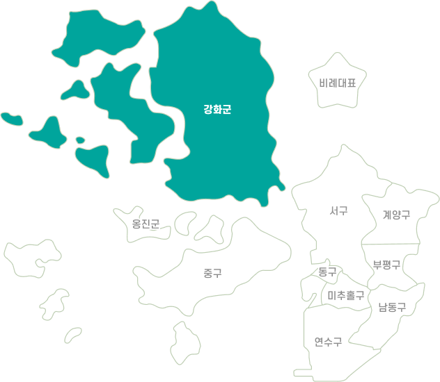 인천 지역구별 지도 : 강화군 표기